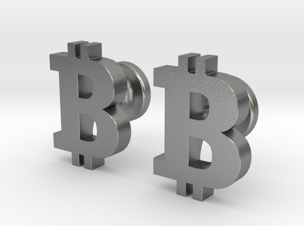 Bitcoin Cufflinks in Natural Silver