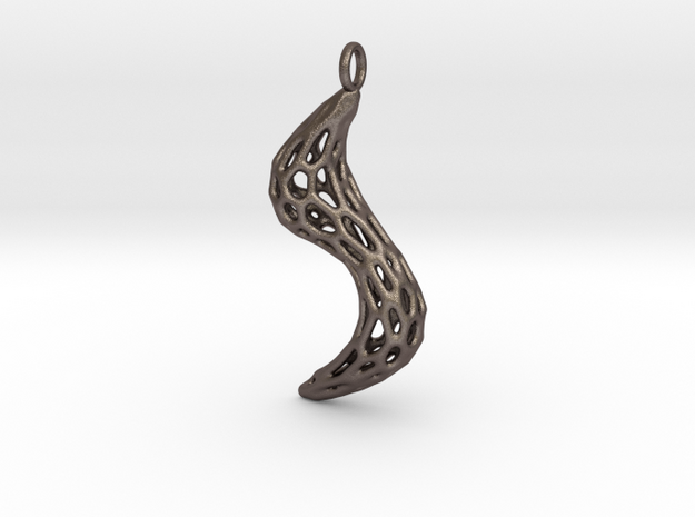 Pendant organic #1  in Polished Bronzed Silver Steel