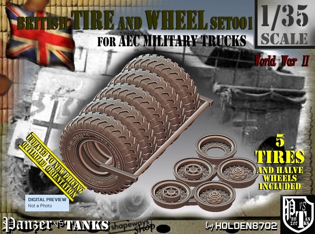1/35 British Tire 1400x20 Set001 in Tan Fine Detail Plastic