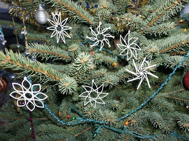 Trig Twists - Set of Six Trigonometric Ornaments in White Natural Versatile Plastic