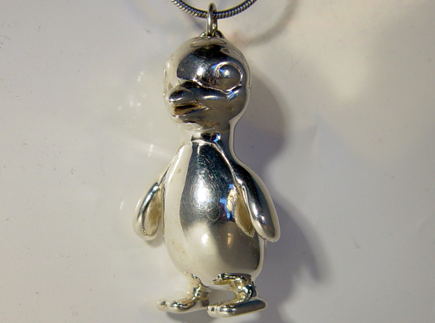 Cool Penguin Pendant in Polished Silver (Interlocking Parts)