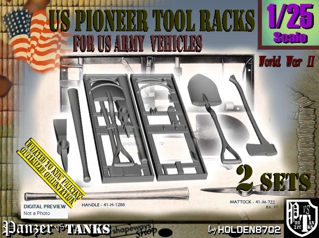 1/25 US Pioneer Tool Rack Set101 in Tan Fine Detail Plastic
