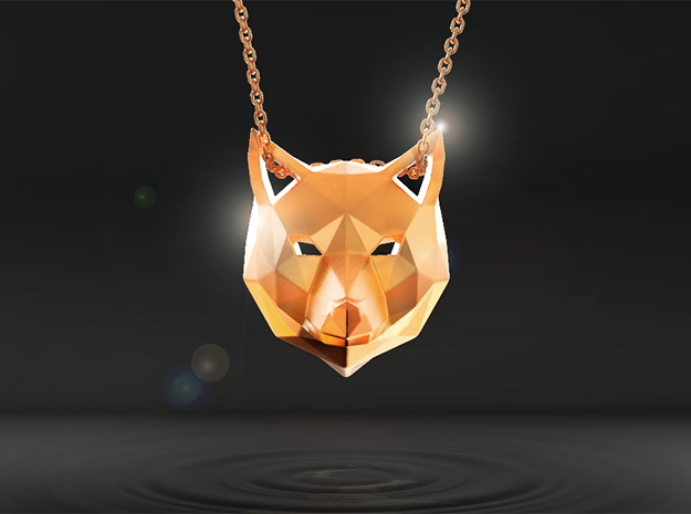 Low Poly Wolf Pendant in Polished Gold Steel