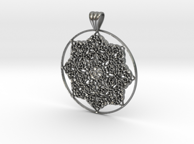 Victorian Pendant (V2) with scalloped bail in Natural Silver