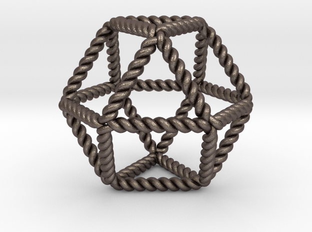 Twisted Cuboctahedron RH 2" in Polished Bronzed Silver Steel