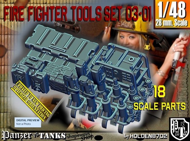 1/48 FireFighter Tools Set03-01 in Smooth Fine Detail Plastic