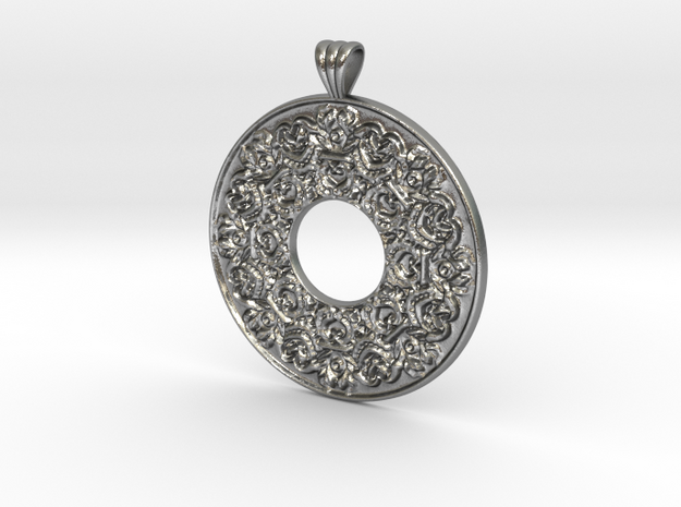Victorian Pendant with scalloped bail (flat back) in Natural Silver