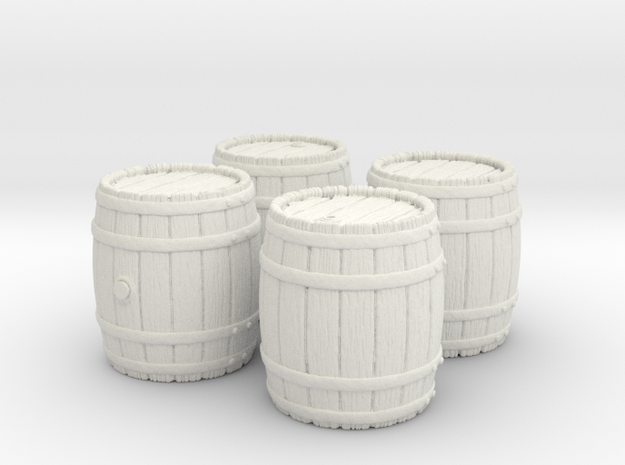 Wooden Barrel, x4, 28mm Scale in White Natural Versatile Plastic