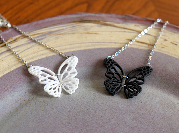 Butterfly pendant in White Processed Versatile Plastic