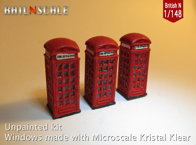SET 3x Telephone box K2 (British N 1:148) in Tan Fine Detail Plastic
