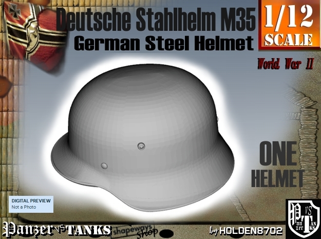 1/12 German Stahlhelm M35 in White Natural Versatile Plastic