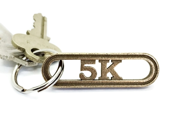 5K Keychain Running Gift in Polished Bronzed Silver Steel
