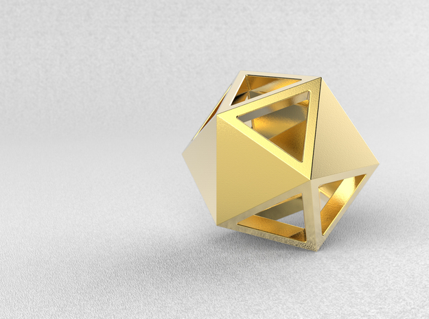 Go Geometric Pendant Icosa Open in Polished Gold Steel