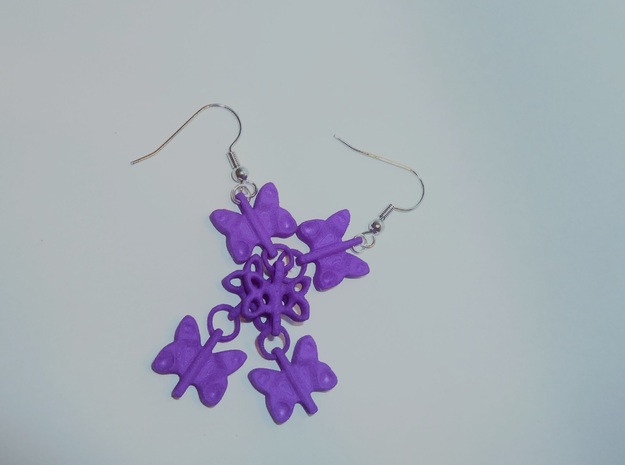 3 Dangling butterfly earrings in Purple Processed Versatile Plastic