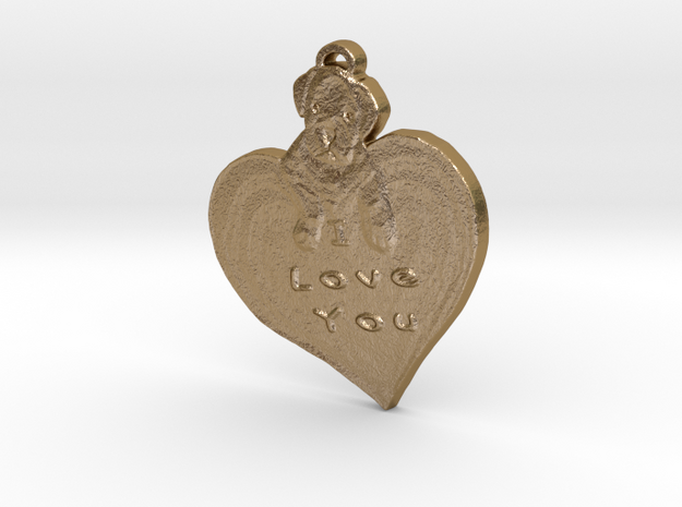 I love you with puppy in Polished Gold Steel