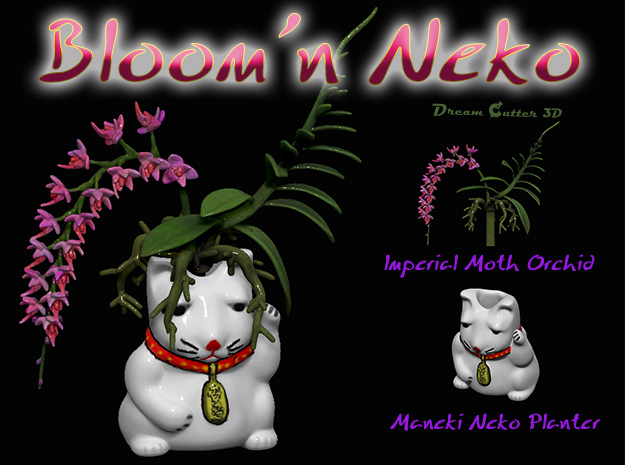 Bloom'n Neko - A Maneki Neko Planter & Orchid 180m in White Natural Versatile Plastic