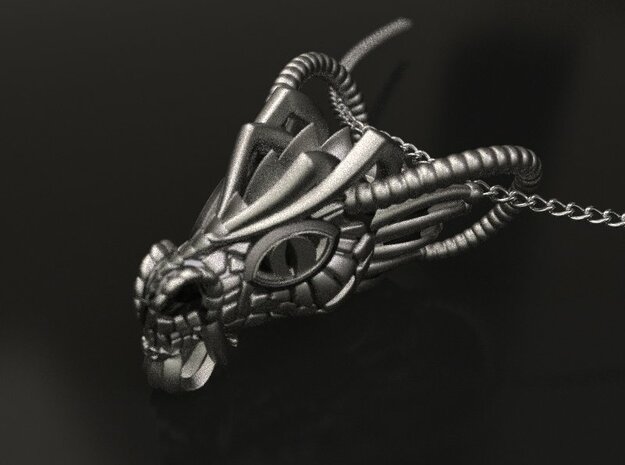 Dragon head pendant in Polished Bronzed Silver Steel