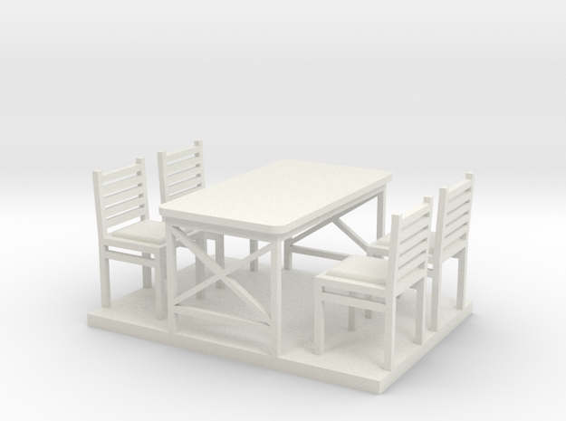 Waffle HouseTable and Chairs HO 87:1 Scale in White Natural Versatile Plastic