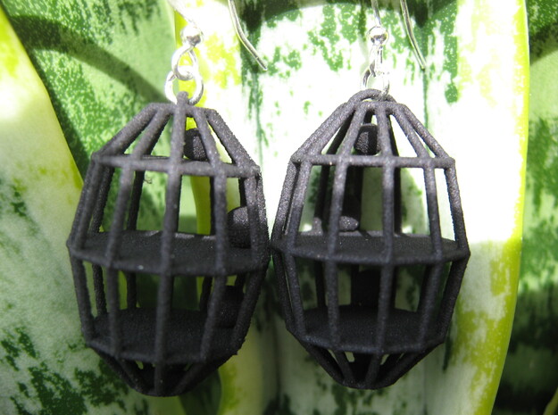 Four Caged Balls Earrings in Black Natural Versatile Plastic