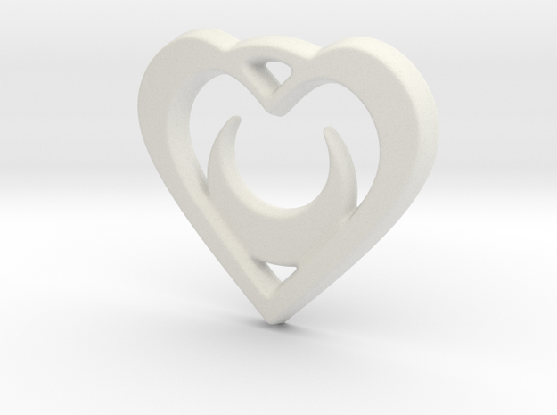 Crescent Moon Heart 35mm Pendant in White Natural Versatile Plastic