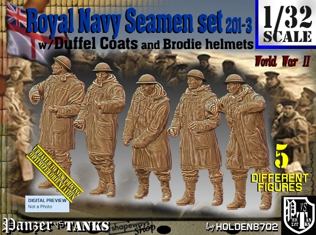1/32 Royal Navy Duffel Coat Set201-3 in White Natural Versatile Plastic