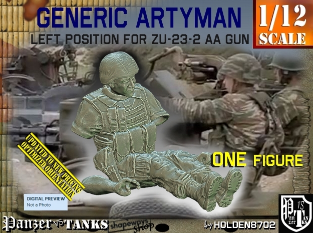 1/12 Left Artyman for ZU-23-2 AA Gun in White Natural Versatile Plastic