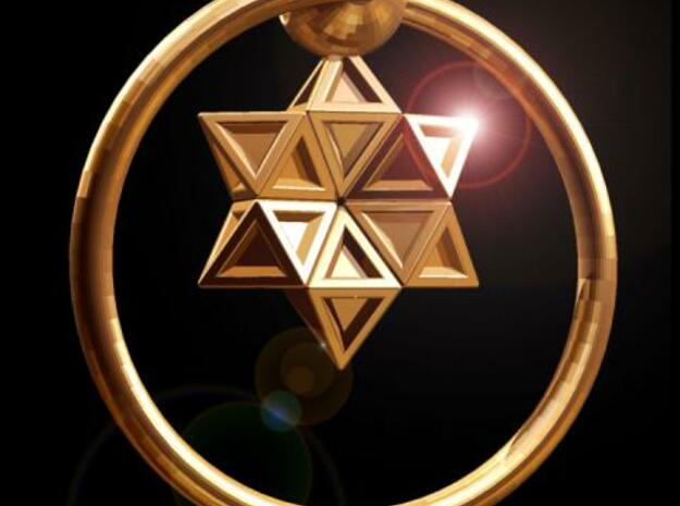Keyring with Star of David in Polished Gold Steel