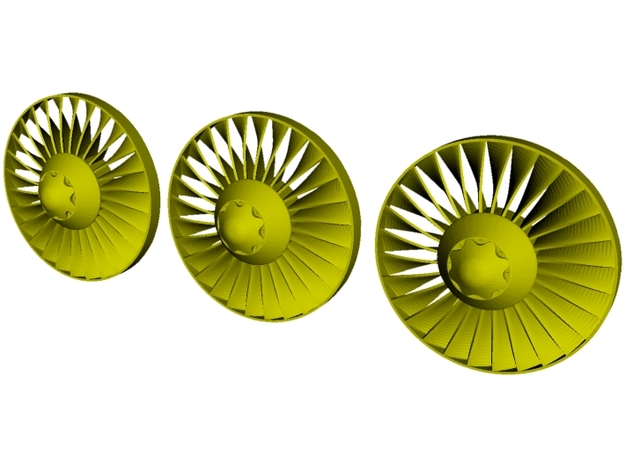 Ø26mm jet engine turbine fan B x 3 in Tan Fine Detail Plastic