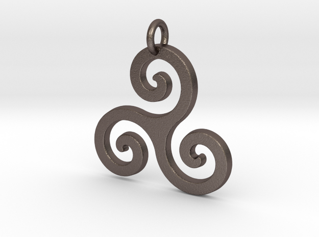 Triskele Triple Spiral Celtic Pendant in Polished Bronzed Silver Steel