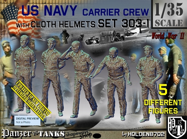 1/35 USN Carrier Deck Crew Set303-1 in Tan Fine Detail Plastic