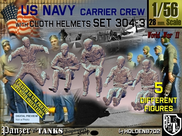 1/56 USN Carrier Deck Crew Set304-3 in Tan Fine Detail Plastic