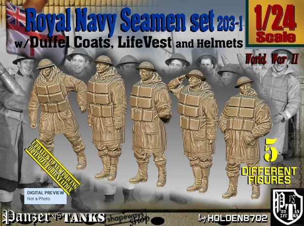 1/24 Royal Navy D-Coat+Lifevst Set203-1 in White Natural Versatile Plastic