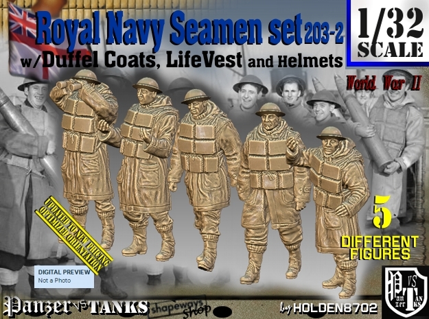 1/32 Royal Navy D-Coat+Lifevst Set203-2 in White Natural Versatile Plastic