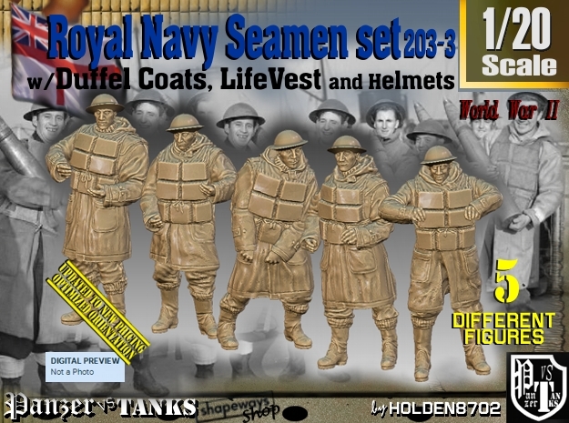 1/20 Royal Navy D-Coat+Lifevst Set203-3 in White Natural Versatile Plastic