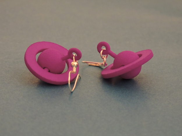 Saturn - Rotating Earrings (realistic scale) in Clear Ultra Fine Detail Plastic