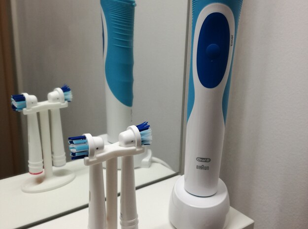 Toothbrush holder for 2 electric toothbrush brushe in White Natural Versatile Plastic