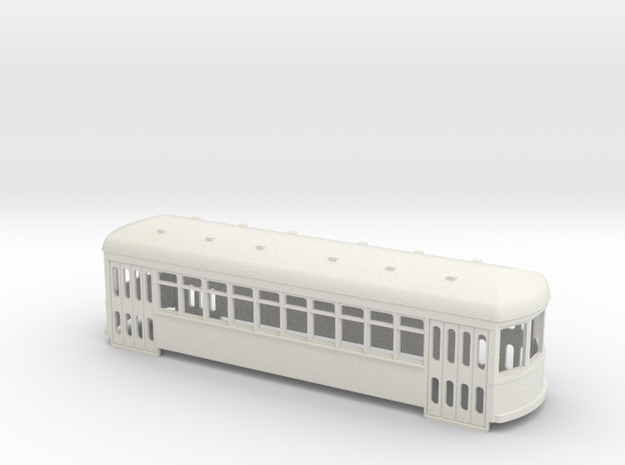 S scale double truck trolley car in White Natural Versatile Plastic