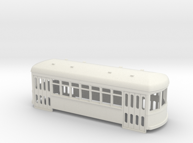 S scale Single truck trolley car in White Natural Versatile Plastic