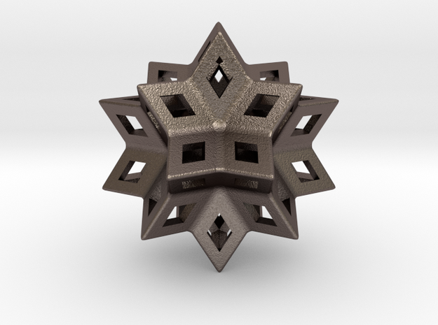 Rhombic Hexecontahedron Steel 1.4" in Polished Bronzed Silver Steel