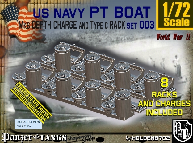 1/72 PT Boat Depth Charge w Rack Set003 in Tan Fine Detail Plastic