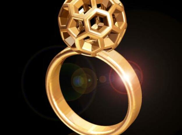 Soccer Ball Ring in Polished Gold Steel