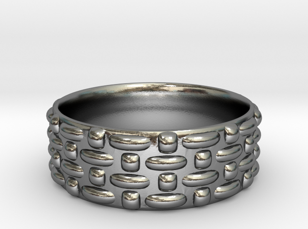 Abstract Weave Pattern Ring in Polished Silver: 6 / 51.5