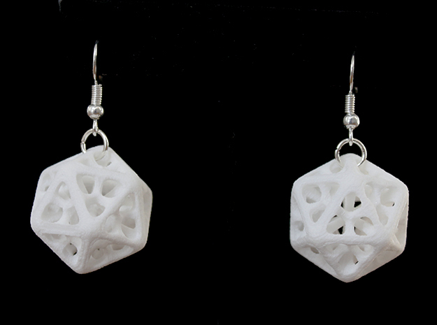 Icosahedron Earrings in White Processed Versatile Plastic