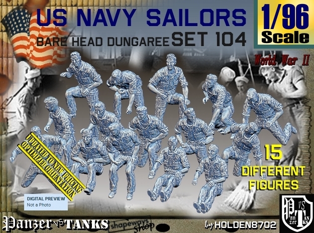 1/96 USN Dungaree Barehead Set 104 in Tan Fine Detail Plastic