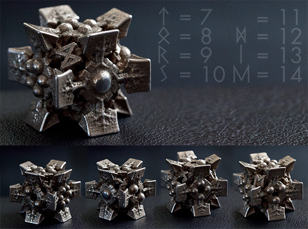 THOR's DIE D6+8 -the legs of Odens horse Sleipner in Polished Bronzed Silver Steel