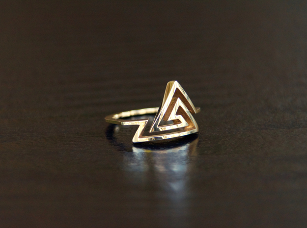 Triangular Spiral Ring, Size 7 in Polished Bronze