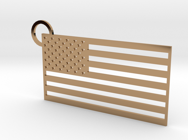 USA Flag Keychain in Polished Brass