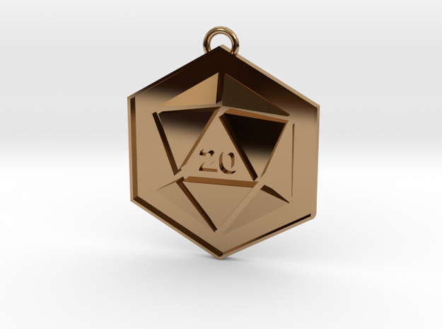 D20 Keychain or Necklace Pendant in Polished Brass
