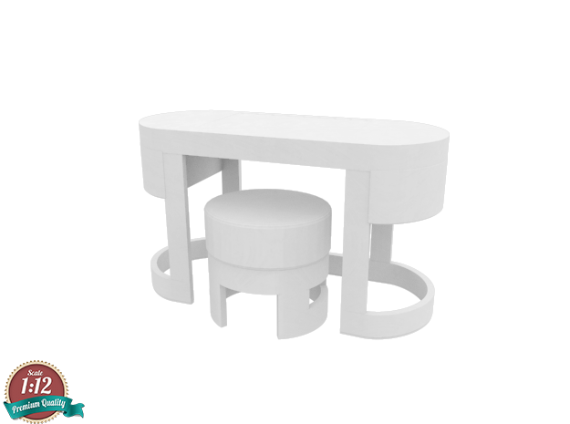 Miniature Turri Dressing Table & Pouf Dolce in White Natural Versatile Plastic: 1:12