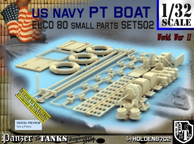 1/32 PT Boat Small Parts Set502 in Tan Fine Detail Plastic